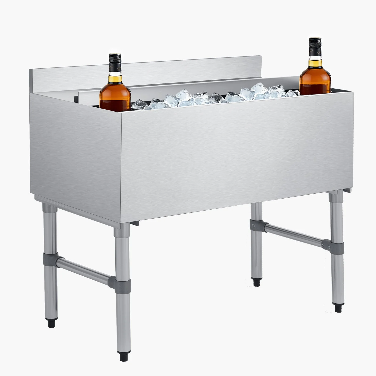 Commercial Ice Bin, 100.7 Qt Max Capacity, 36 x 19 x 33 Inch Stainless Steel Ice Chest with Sliding Lid and Bottle Holders, Cooler Cart Cocktail Unit for Bar Restaurant Pub, NSF Certified