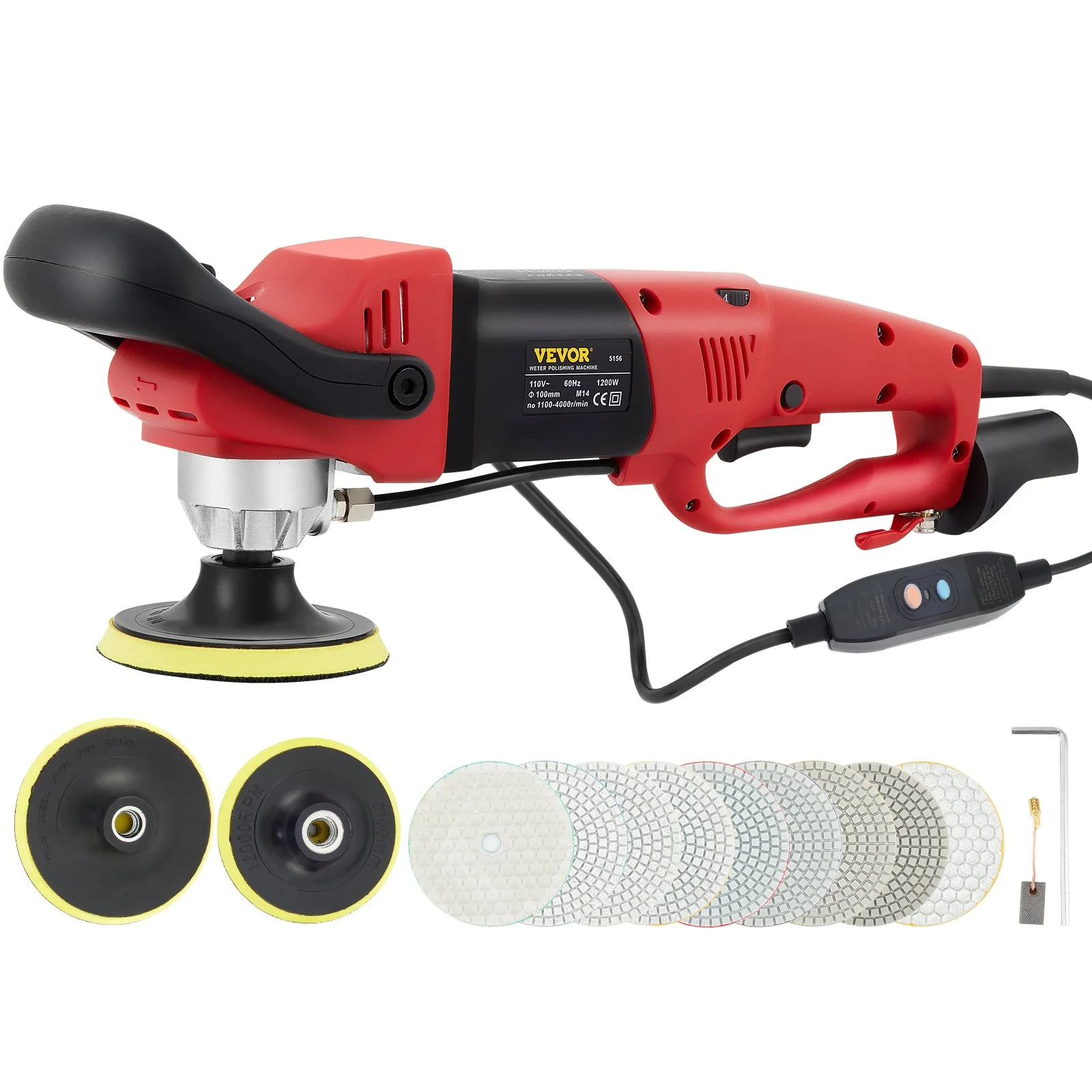 Wet Polisher Grinder, 6 Variable Speed Buffing Machine & 8PCS Polishing Kit, with 4" & 5" Diamond Polishing Pads, Splash Shield, Concrete Stone Tool for Ceramic Tile Marble Stone Countertop