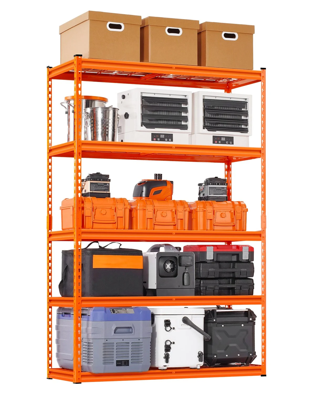 Storage Shelves, 2500 lbs, 5 Tier Heavy Duty Garage Shelving, 18" D x 48" W x 72" H Adjustable Metal Shelves for Industrial Shelving Unit Utility Shelf, for Kitchen, Warehouse, Basement, Orange