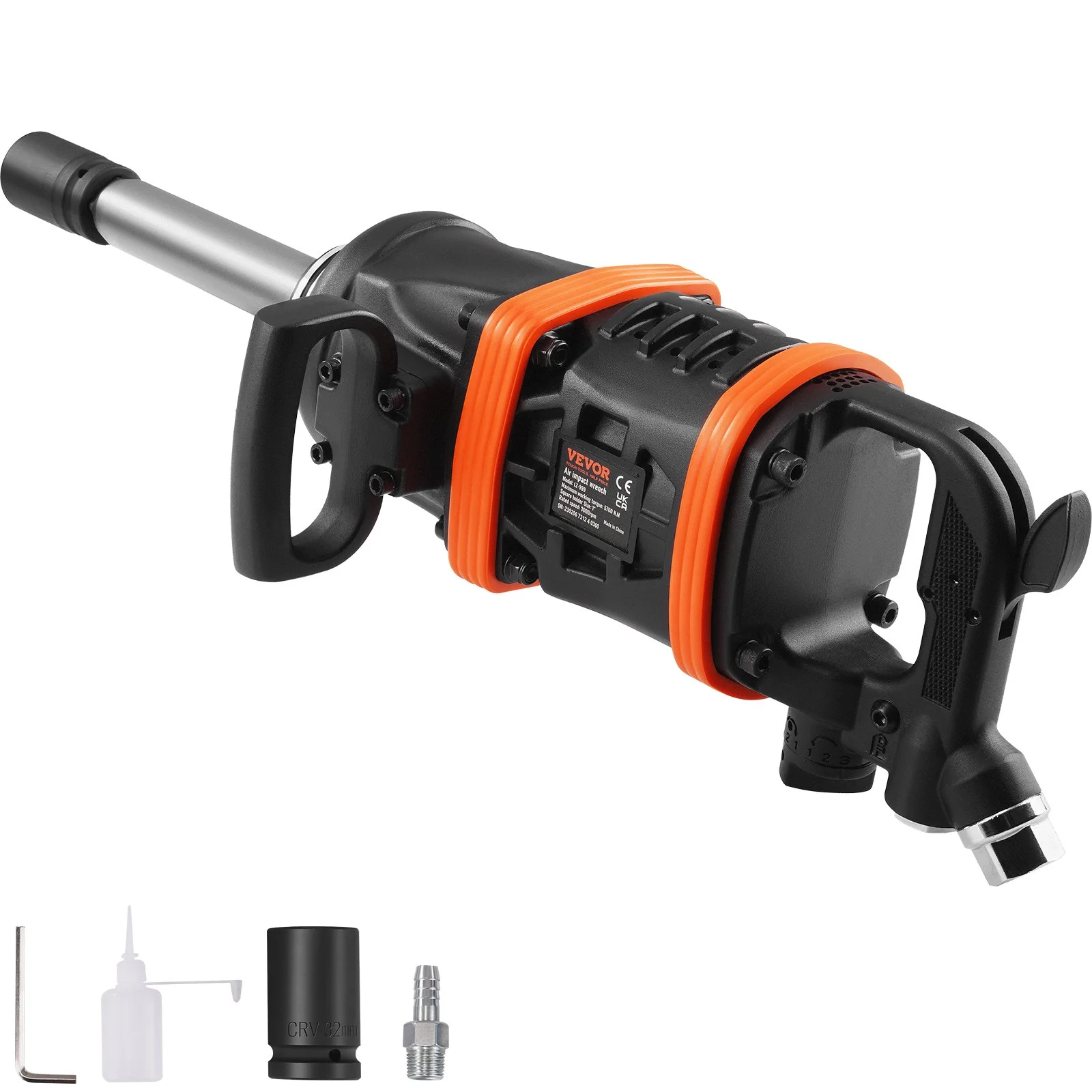 1 Inch Air Impact Wrench, Up to 5175 ft-lbs Beast Reverse Torque Output Pneumatic Impact Gun w/ 8 Inch Extended Anvil for Repairs and Maintenance of Heavy Duty Machinery / Semi-Truck / Bus