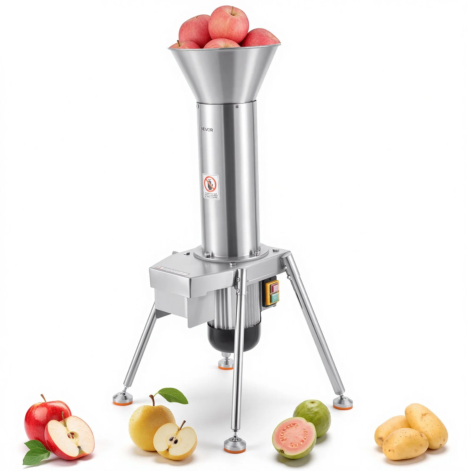 1100W Electric Fruit Apple Crusher, SUS304 Freestanding Crushing Machine, Grinds Whole Apples Up to 3.15" Dia, 164 KG/H Capacity, Cider Press for Apples, Pears, Pineapple, Guava, Carrot, Potato