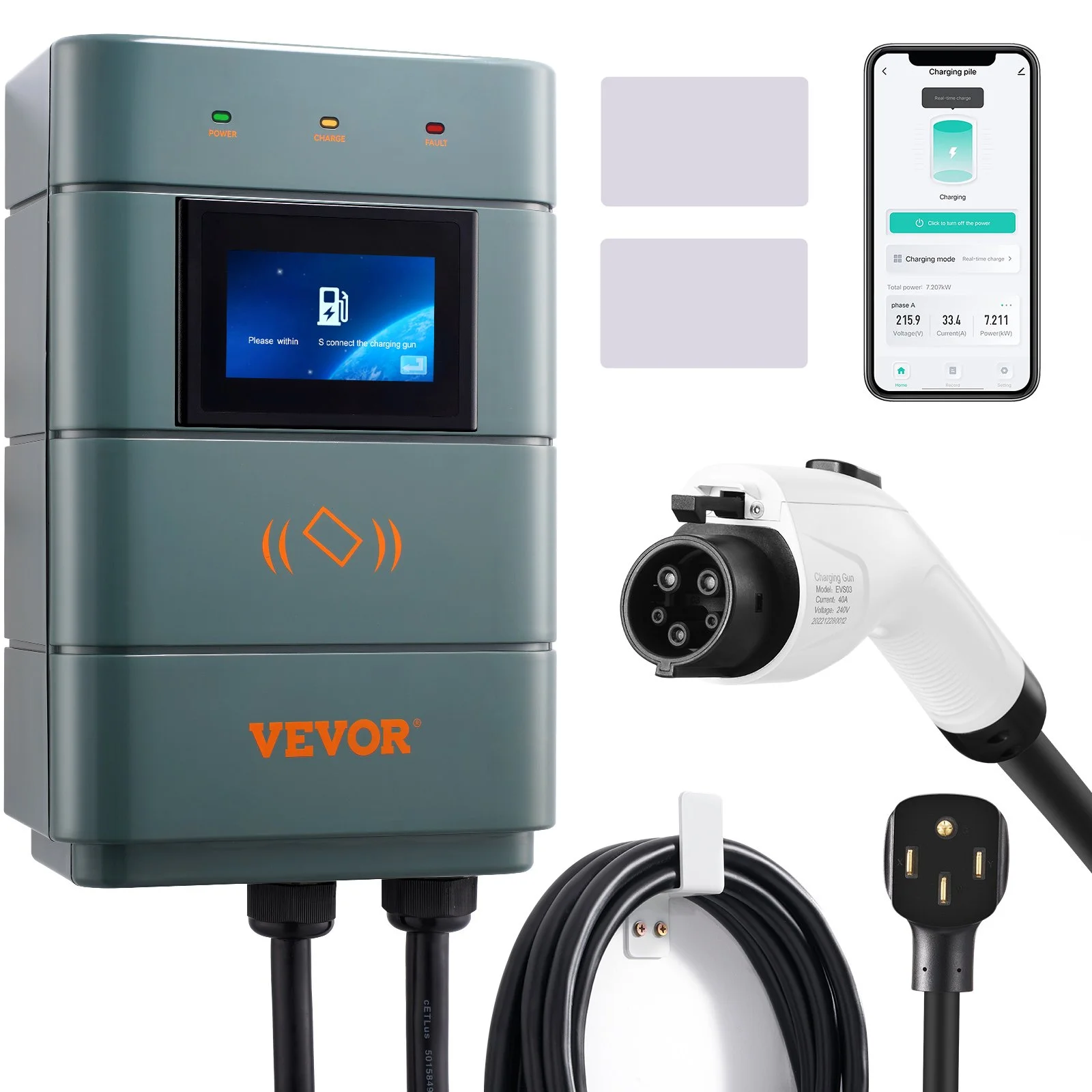 Level 2 Electric Vehicle Charging Station, 0-48A Adjustable, 11.5 kW 240V NEMA14-50 Plug Smart EV Charger with WiFi, 24-Foot TPE Charging Cable for Indoor/Outdoor Use, ETL & Energy Star Certifie