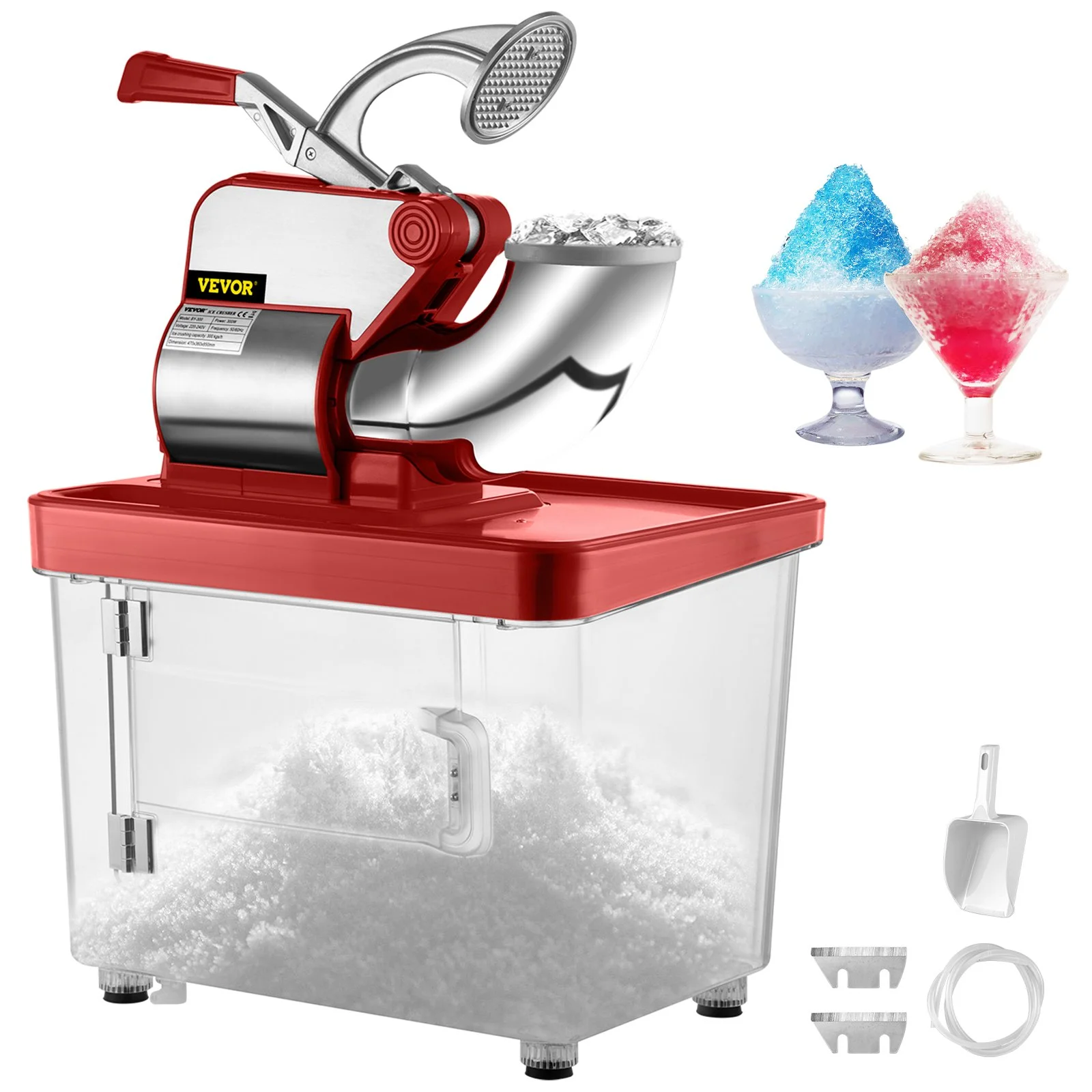110V Commercial Ice Crusher 440LBS/H, ETL Approved 300W Electric Snow Cone Machine with Dual Blades, Stainless Steel Shaved Ice Machine with Safety On/Off Switch for Family, Restaurants, Bars - Image 3