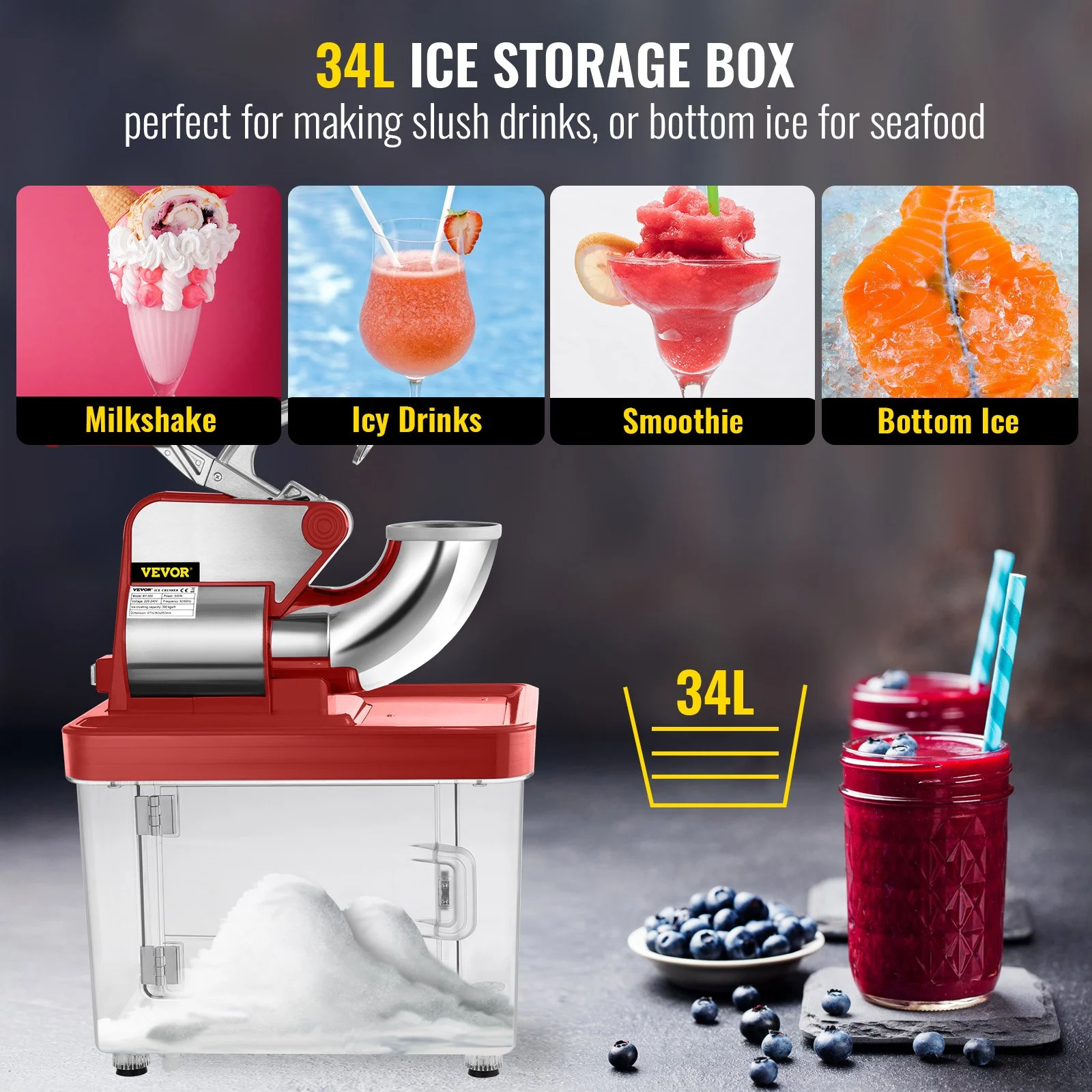 110V Commercial Ice Crusher 440LBS/H, ETL Approved 300W Electric Snow Cone Machine with Dual Blades, Stainless Steel Shaved Ice Machine with Safety On/Off Switch for Family, Restaurants, Bars - Image 11