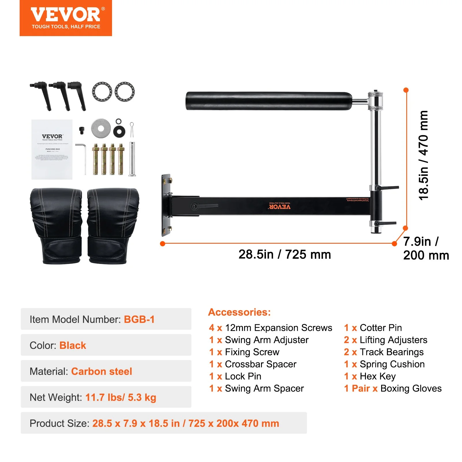 Wall Mount Boxing Spinning Bar, Adjustable Punching Spinning Bar, Boxing Speed Trainer with Gloves, Black Reflex Boxing Bar, Boxing Training Equipment for Kickboxing, MMA, Stress Relief, Fitness - Image 4