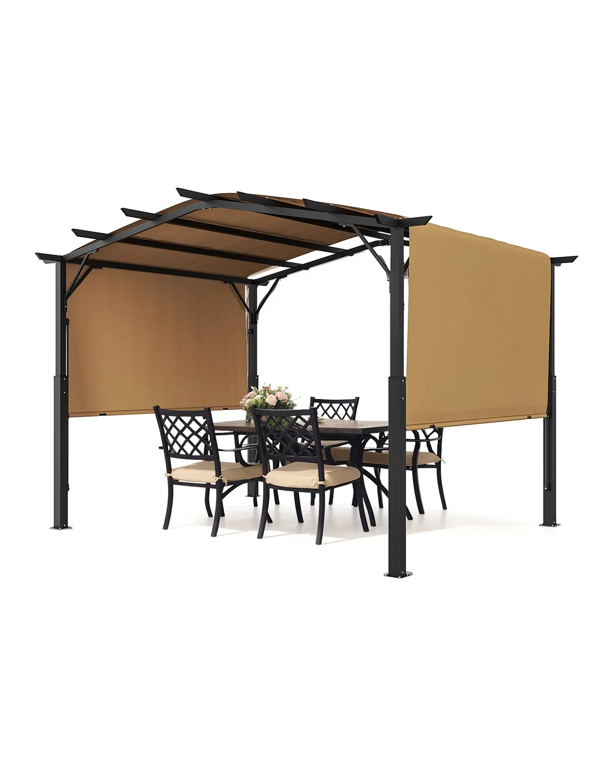 10 x 10 ft Outdoor Pergola, Arched Top Metal Pergola, Retractable Pergola with Sun Shade Canopy,  Large Patio Shelter Pavilion, Heavy Duty Garden Pergola for Deck Backyard Porch Poolside