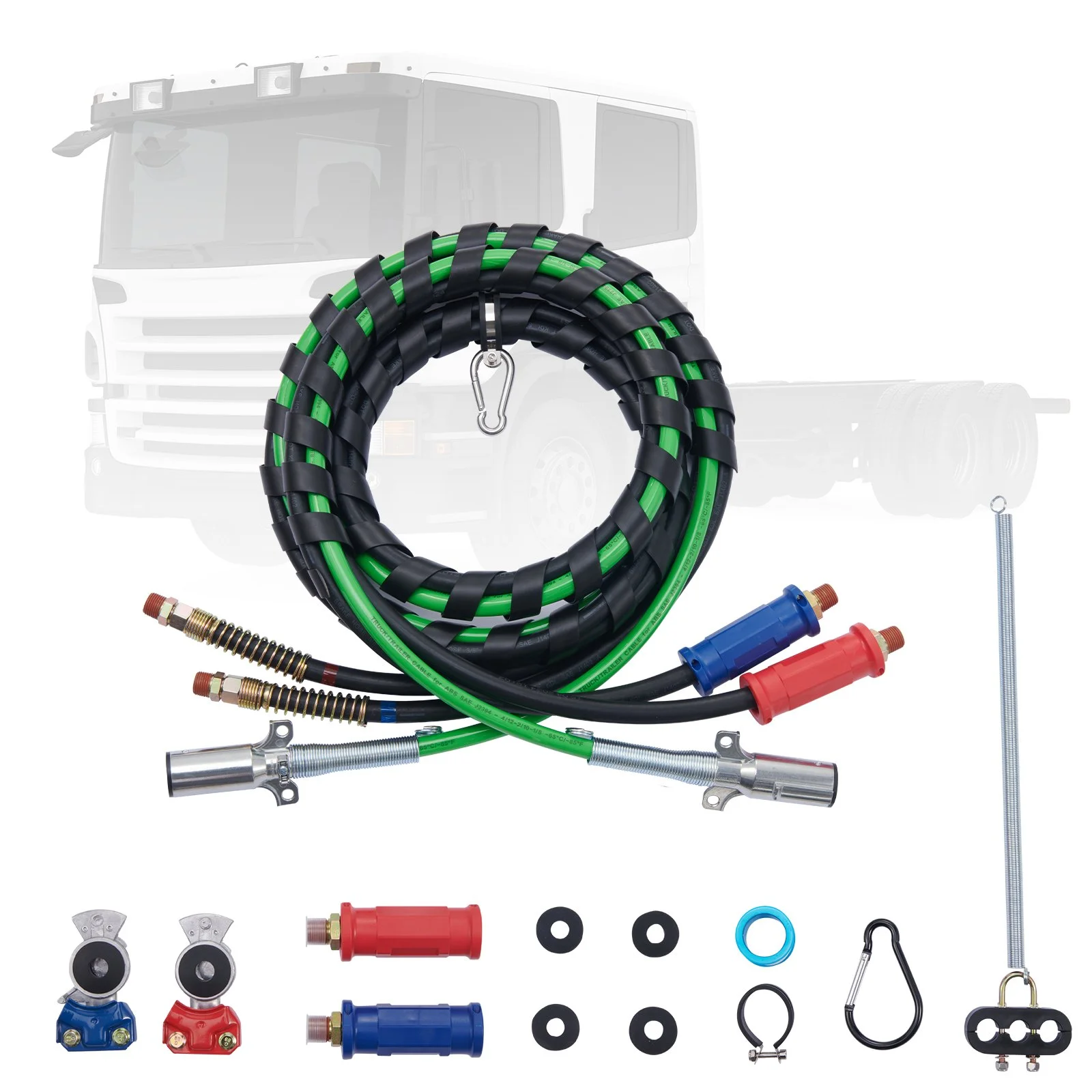 12FT Semi Truck Air Lines Kit with 2PCS Glad Hands, 3-in-1 Air Hoses & 7 Way ABS Electric Power Line, with 2PCS Gladhand Handles, 4PCS Seals and Tender Spring Kit for Semi Truck Trailer Tractor