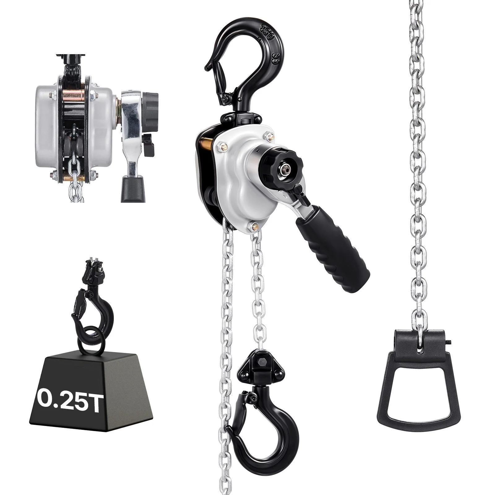 Manual Lever Chain Hoist, 1/4T 550LBS Capacity Heavy Duty Come Along, 10FT Lift G80 Alloy Steel Chain With Dual Pawl Mechanical Brake,360°Rotating Hooks, for Warehouse Construction Garage