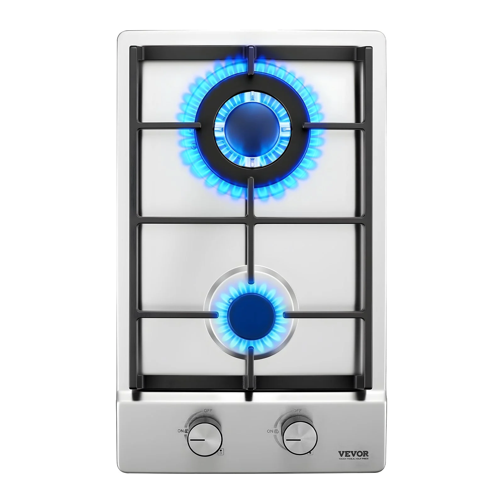 Gas Cooktop 12 inch, Max 12250BTU 2 Burners Built-in Stainless Steel Gas Stove Top, LPG/NG Convertible Dual Fuel Natural Gas Hob with Thermocouple Protection for Outdoor, Kitchen, Camping, RV