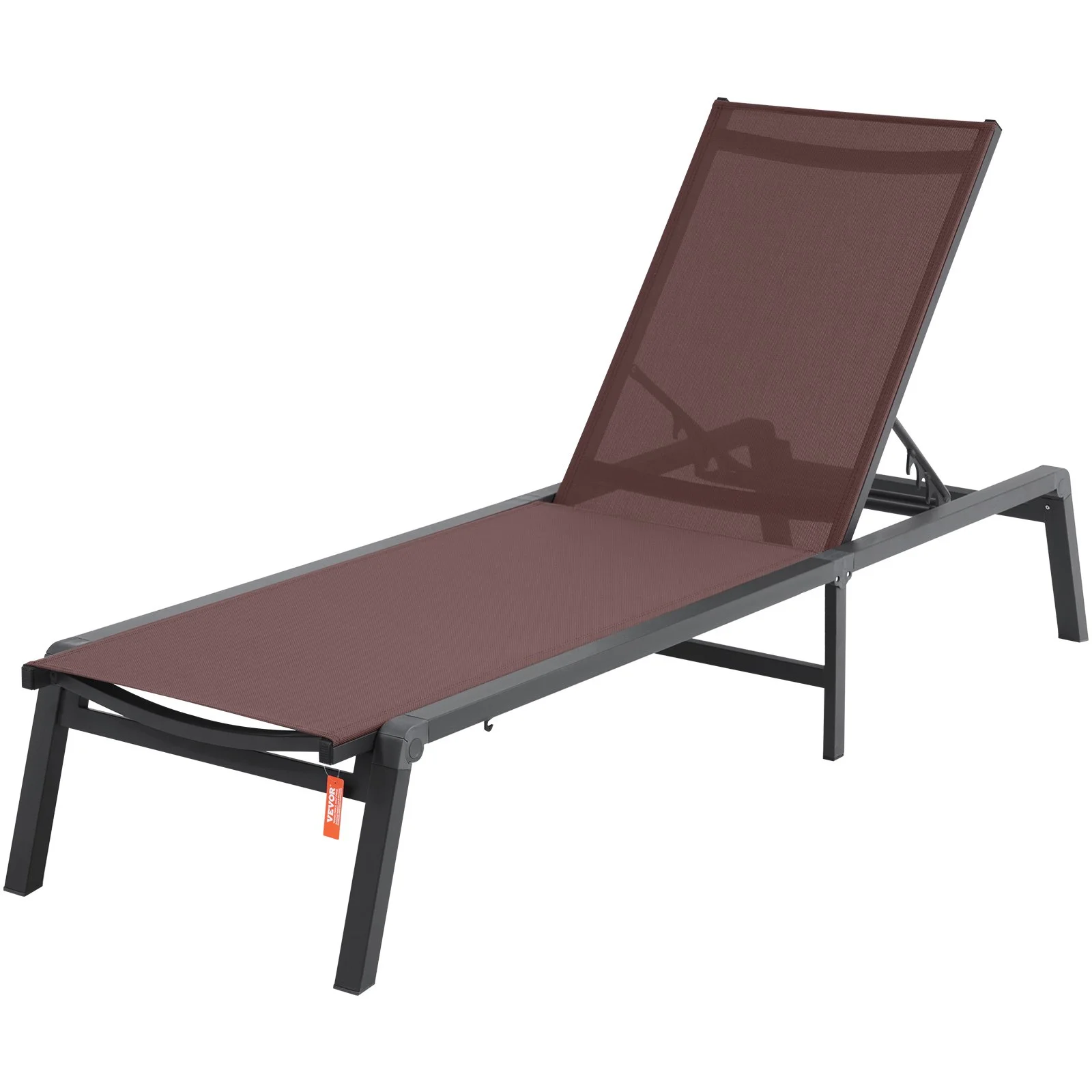 Chaise Lounge Chair Outdoor, Aluminum Patio Lounge Chair with Adjustable 5-Position, Folding Pool Lounge Chair Recliner and Full Flat Tanning Chair for Patio, Beach, Pool, Brown - Image 5
