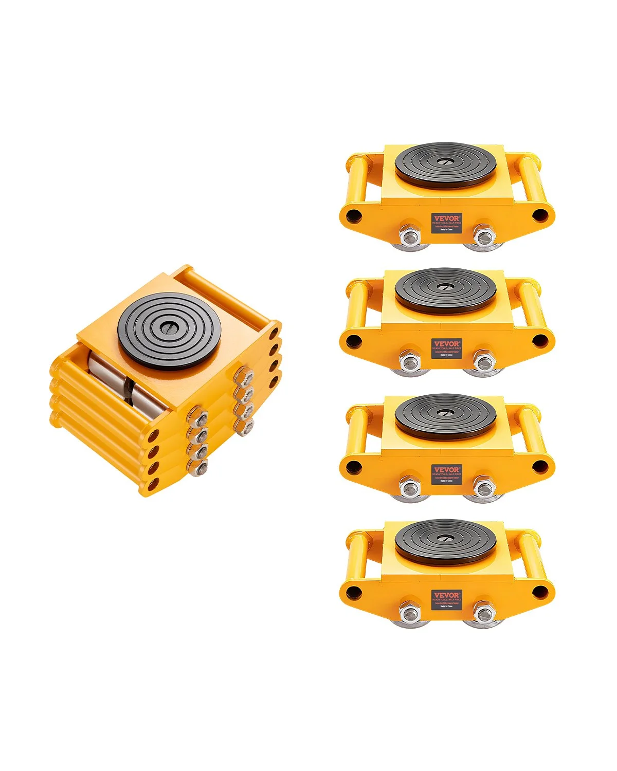 4PCS Machinery Skate Dolly, 26455LBS/12T Industrial Machinery Mover, Heavy Duty Carbon Steel Machinery Moving Skate & 4 Carbon Steel Wheels and 360° Rotation Non-slip Cap for Warehouse, Factory