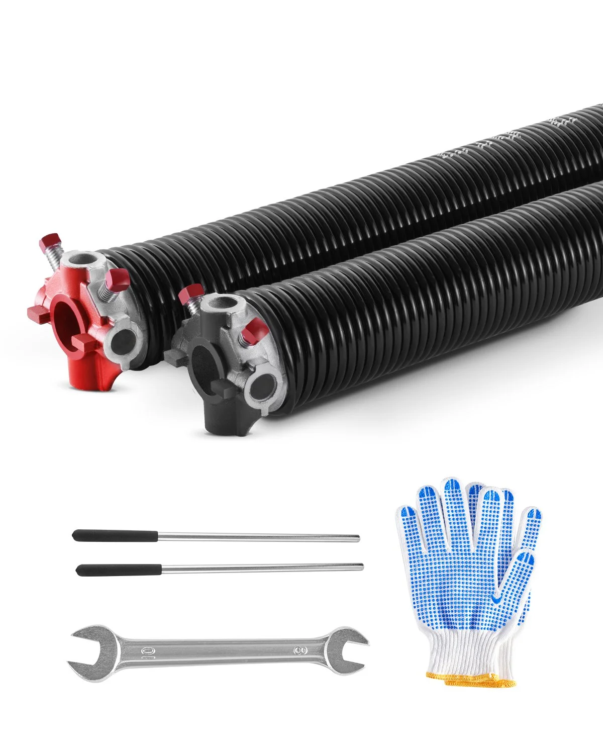 Garage Door Torsion Springs, Pair of 0.218 x 2 x 26 in, 16000 Cycles, Electrophoresis Black Coated for Replacement, Garage Door Springs with Non-Slip Winding Bars, Gloves and Mounting Wrench