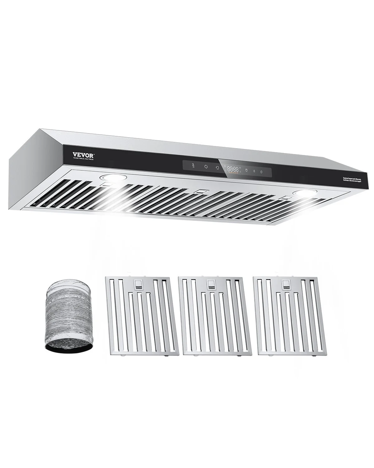 Under Cabinet Range Hood, 36 Inch Kitchen Vent Hood, 900CFM Dual Motors Stainless Steel Stove Hood, with Gesture & Touch Control, LED Light, and 4-Speed Exhaust Fan