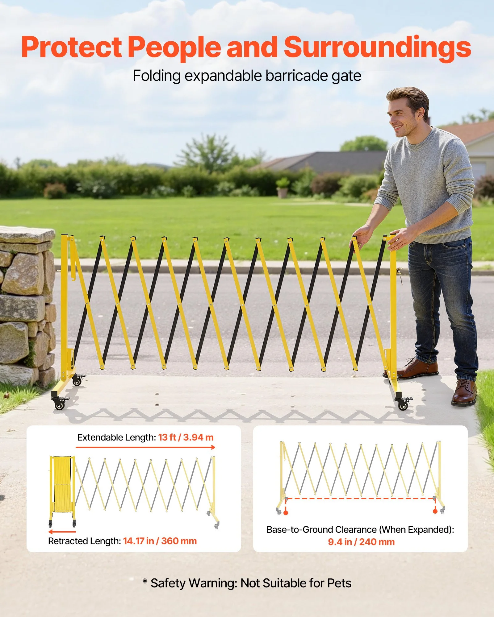 Industrial Expandable Barricade, 13FT Expandable Safety Barrier, Flaxible Mobile Barricade with Locking Casters, Portable Folding Security Gate Traffic Fence for Driveway Warehouse Elevator - Image 11