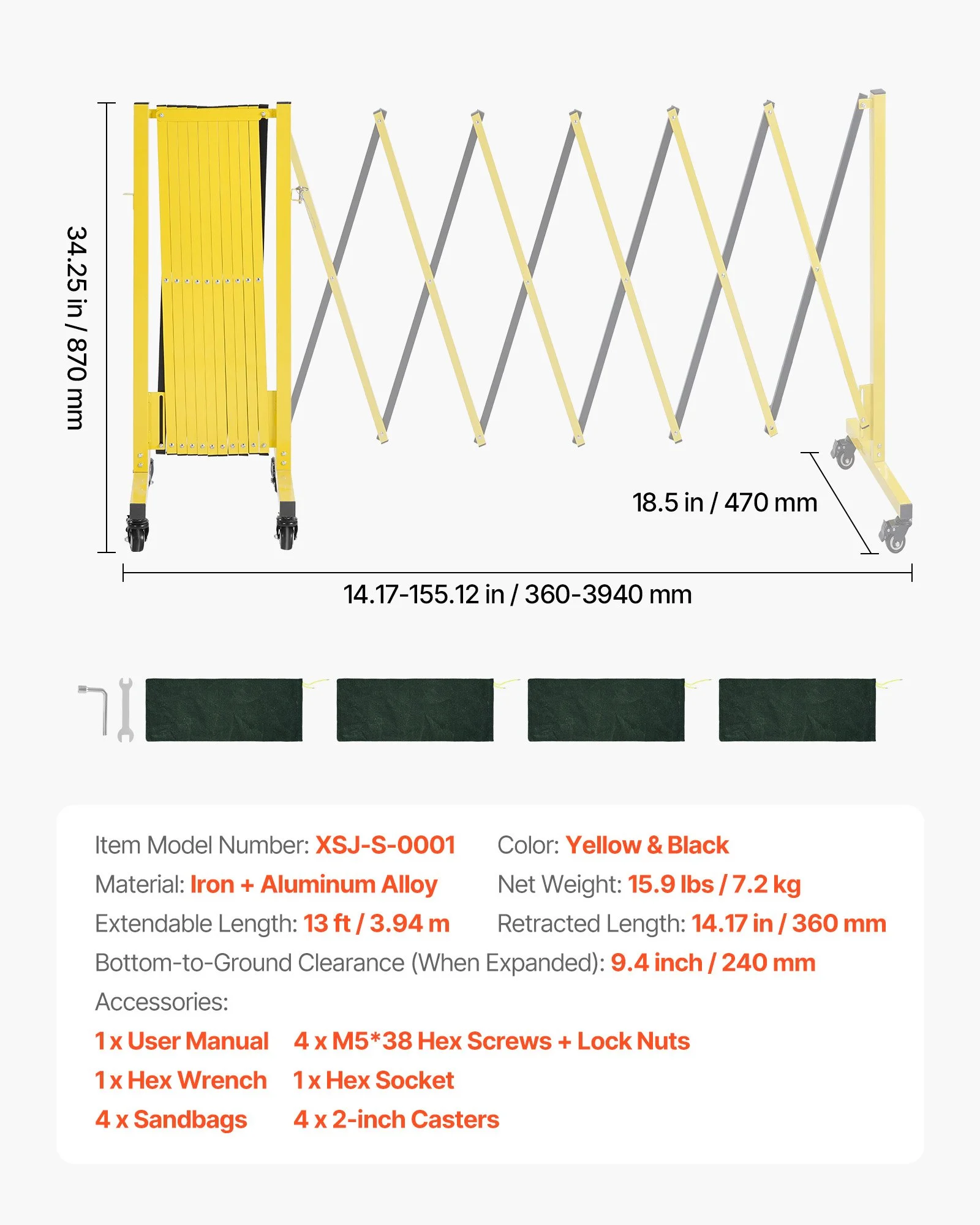 Industrial Expandable Barricade, 13FT Expandable Safety Barrier, Flaxible Mobile Barricade with Locking Casters, Portable Folding Security Gate Traffic Fence for Driveway Warehouse Elevator - Image 7