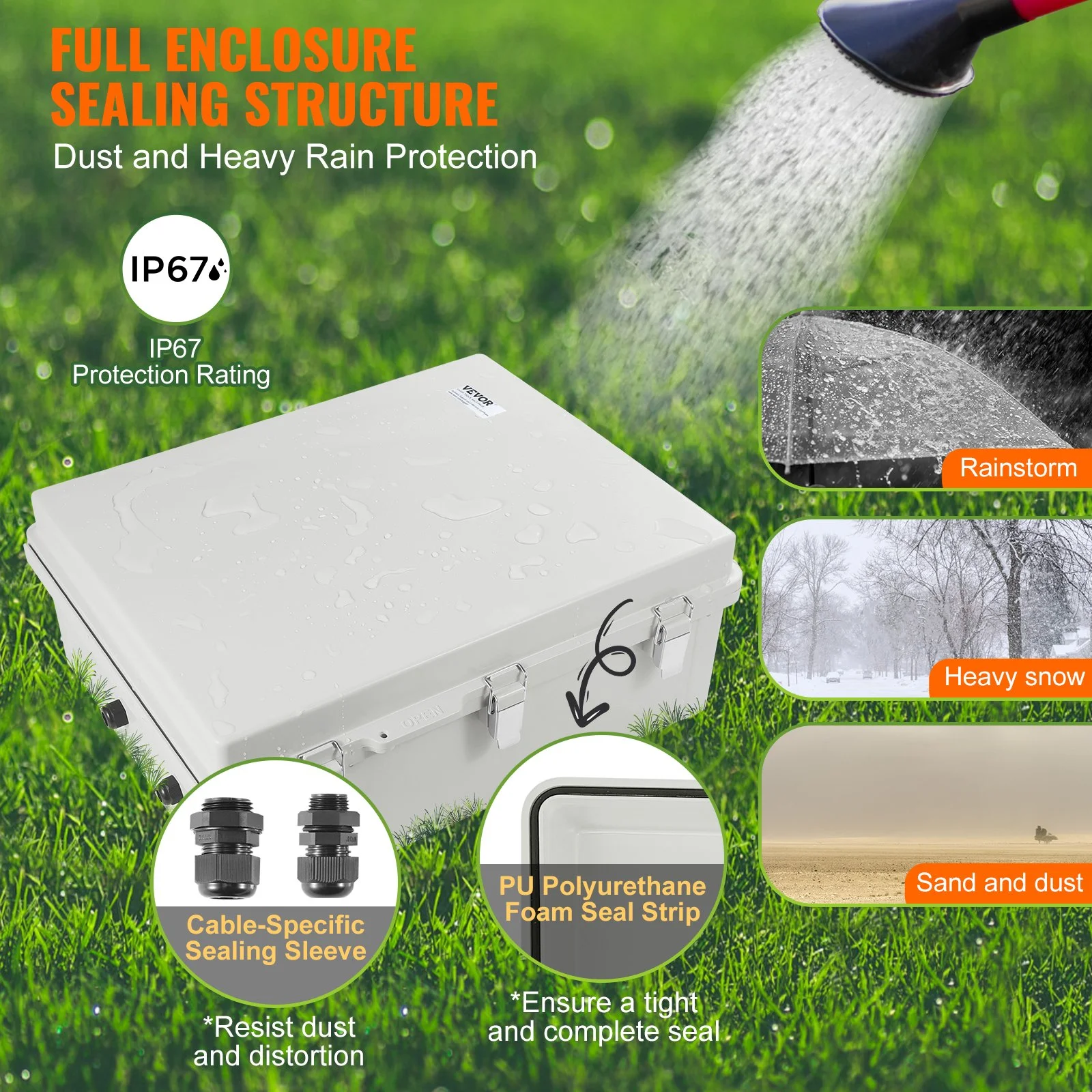 Outdoor Electrical Junction Box, 20.87 x 16.92 x 7.87 in, ABS Plastic Electrical Enclosure Box with Hinged Cover Stainless Steel Latch, IP67 Dustproof Waterproof for Outdoor Electrical Projects - Image 3
