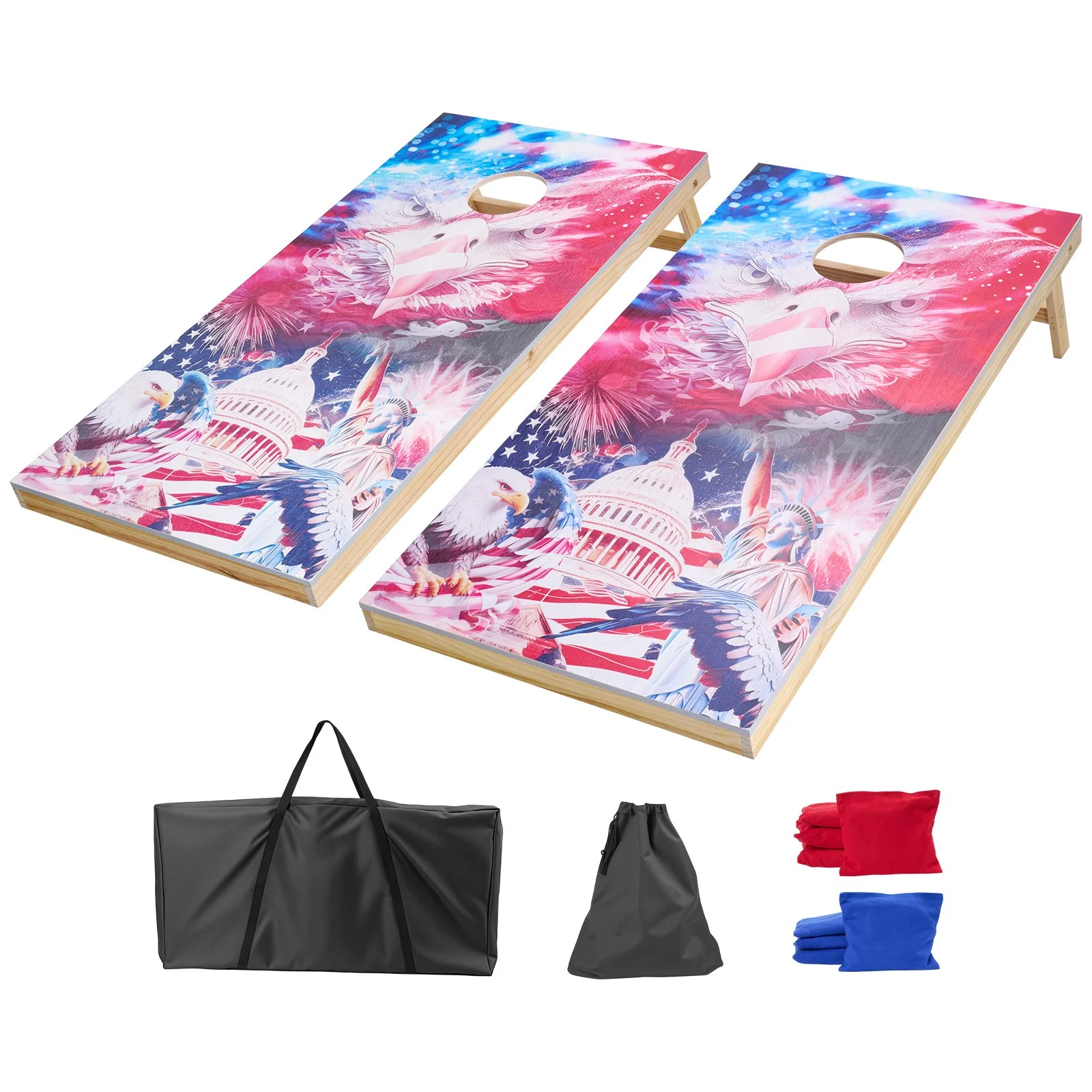 Cornhole Set, 4x2 ft Corn Hole Game Boards, Solid Wood Portable Toss Board, Indoor and Outdoor Cornhole Play for Adults, Include 8 Bean Bags and Carrying Case, for Yard, Backyard, Beach, Camping