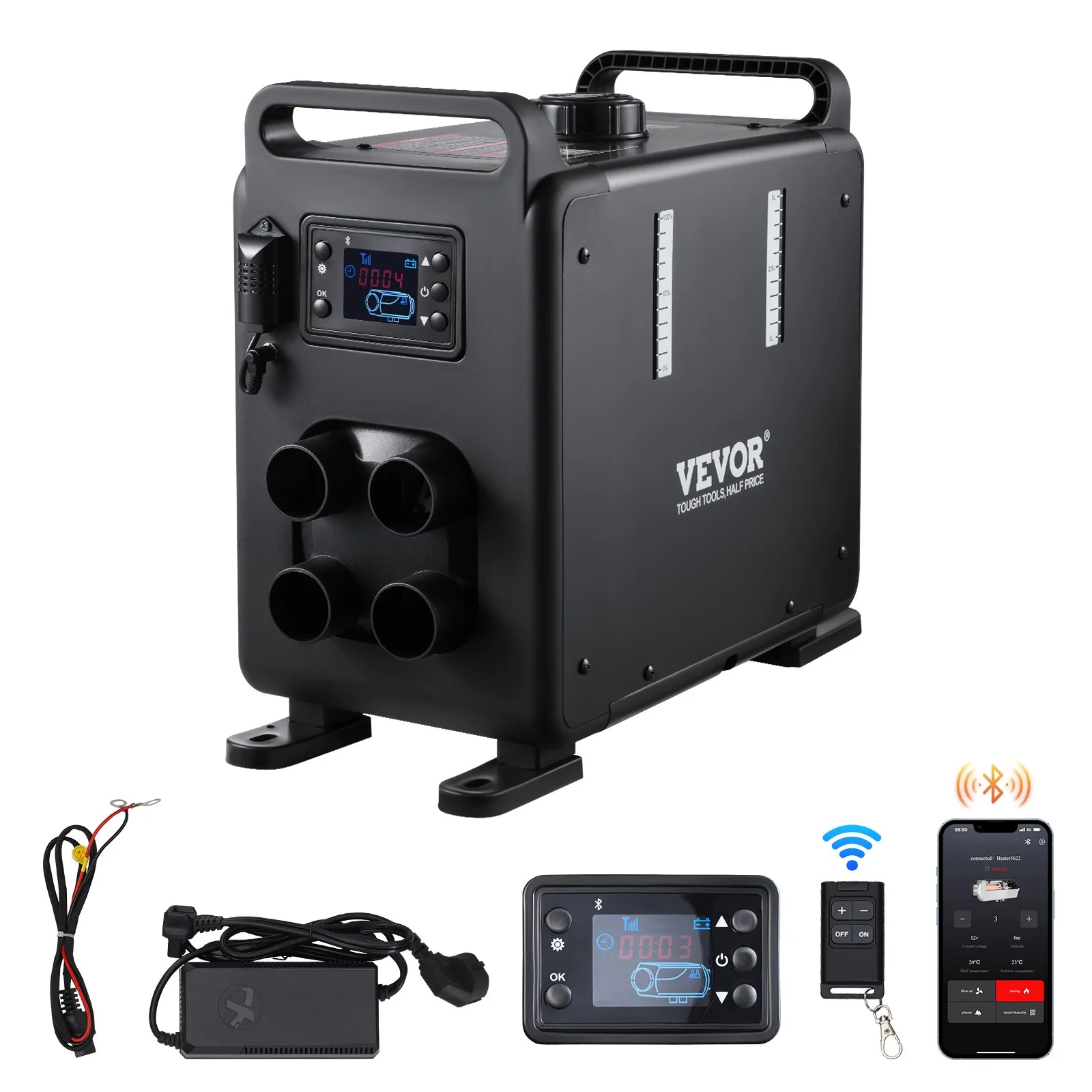 8KW Diesel Heater, 12V/24V All in One Diesel Air Heater, Bluetooth APP Control, Remote Control and Display Screen, CO Alarm, Fast Heating Vertical Portable Diesel Heater for Vehicles, Garage