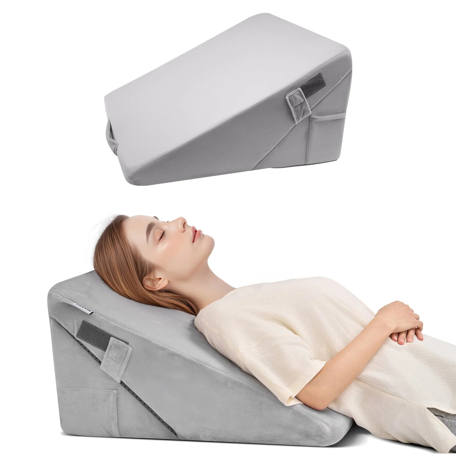 Bed Wedge Pillow for Sleeping, Adjustable Orthopedic Bed Wedge, 25D High-Density Foam Filling & Soft Washable Cover, Post Surgery Pillow for Acid Reflux, Back Pain, Snoring Relief, Light Grey