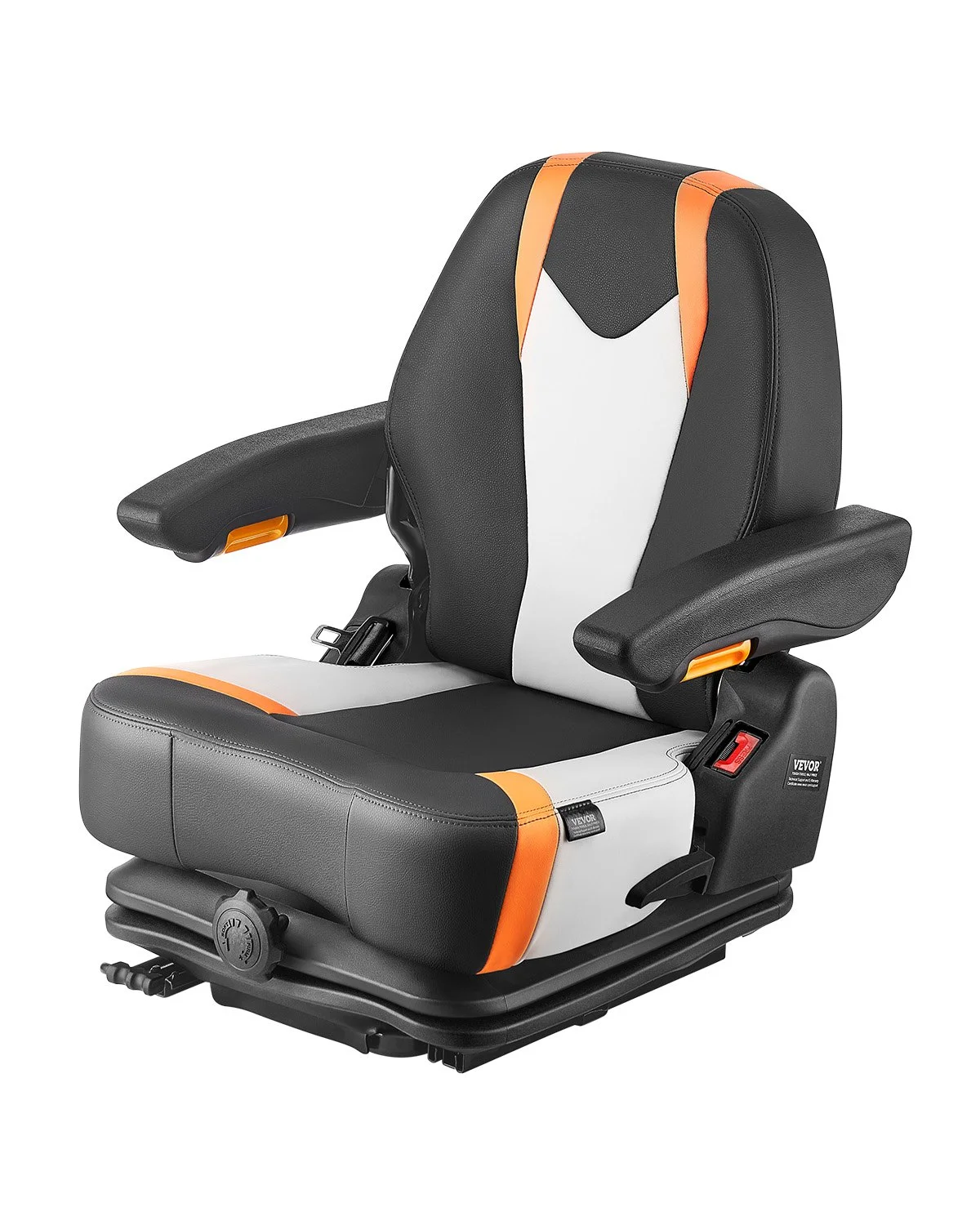 Universal Forklift Seat, Tractor Suspension Seat with Adjustable Back, Armrest & Safety Belt, Secure Fold Down Tractor Seat with Micro Switch, Lawnmower Seat for Skid Loader Bulldozer