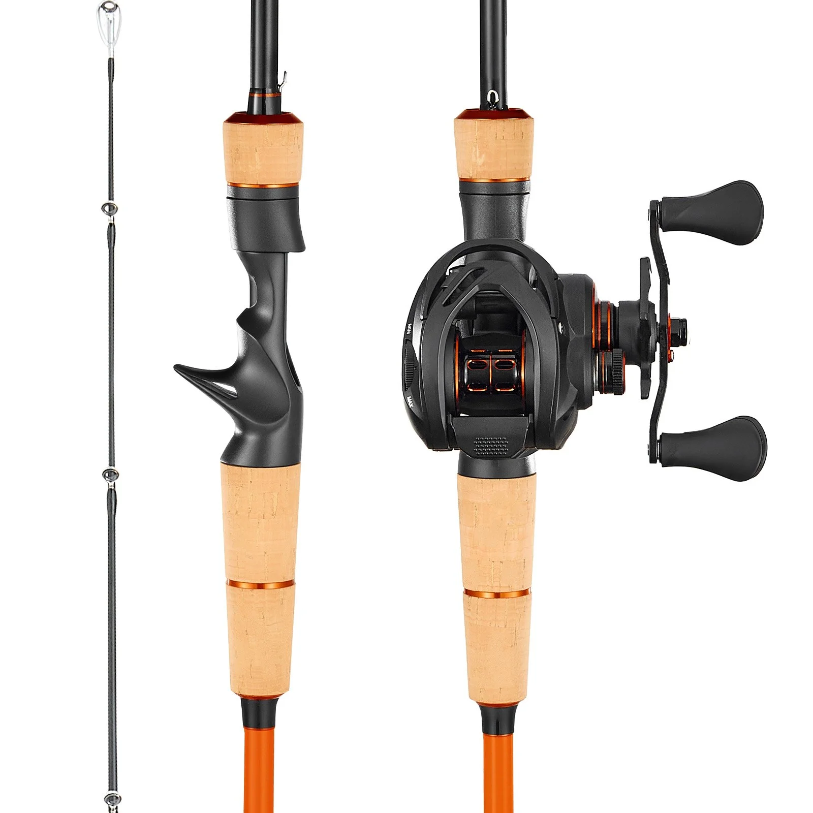 Rod and Fishing Reel Combo, IM7 Carbon Fiber Baitcasting Rod and Reel Combo, Bass Fishing Pole with 6+1 BB System, 7.0:1 Gear Ratio, Cork Handle, Stainless Steel Guides with Ceramic Rings