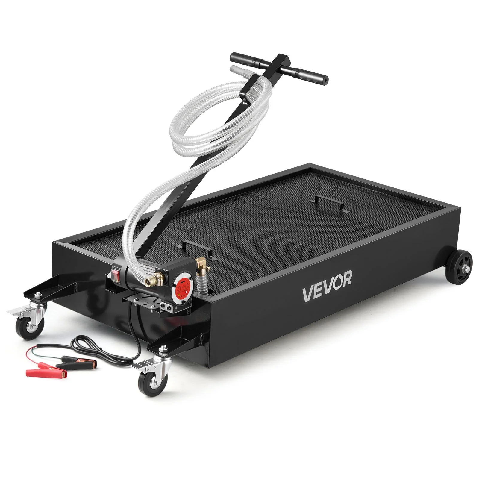 Low Profile Oil Drain Pan, 20 Gallon Oil Drain Pan with Pump, Oil Change Pan with 180W Electric Pump, 8.2ft Hose & Folding Handle, Rolling Oil Drain Cart for Trucks, Buses, RVs