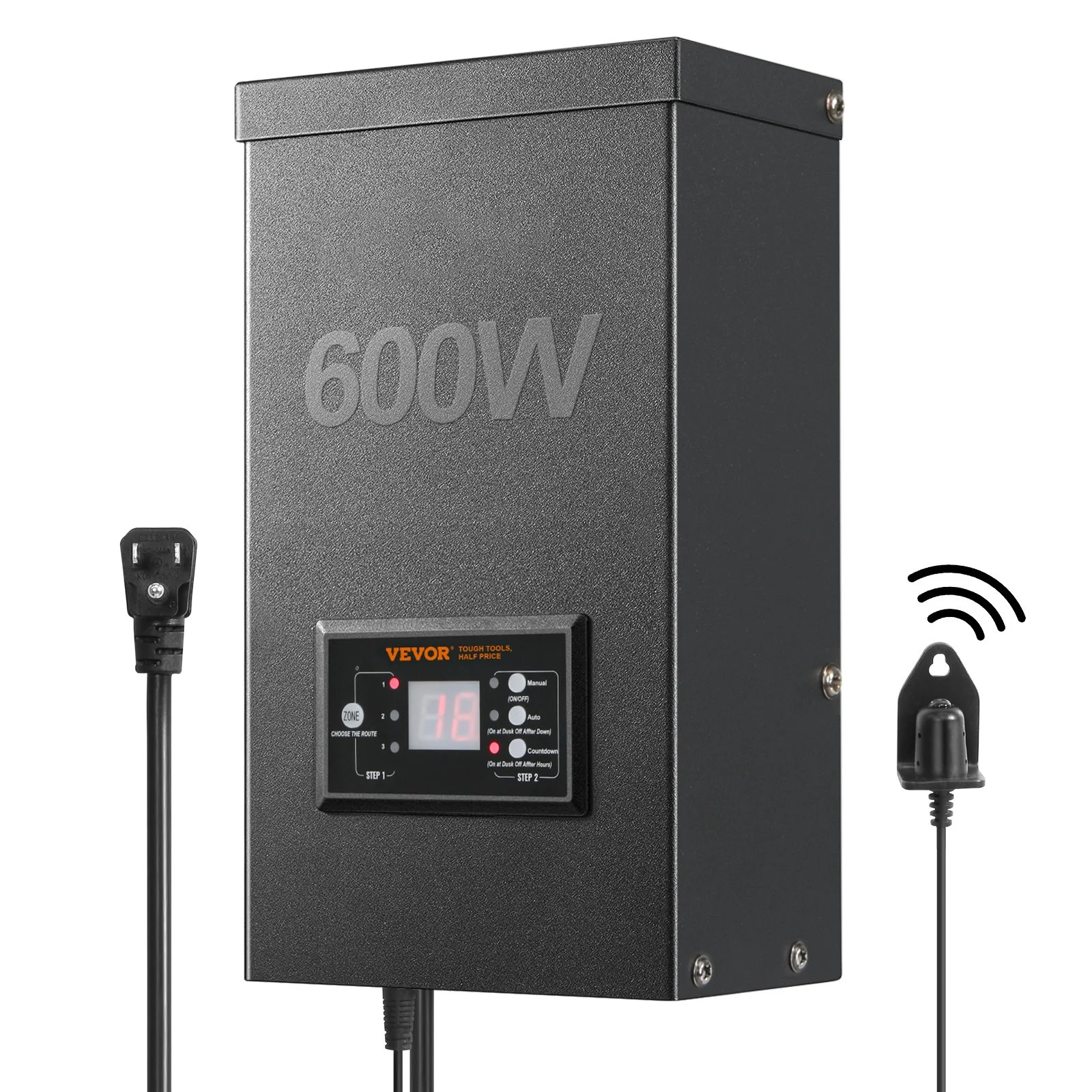600W Landscape Transformer, Timer & Photocell Sensor Equipped, Weatherproof Outdoor Lighting Converter, 120V AC to 12V/14V AC, Ideal for Exterior, Spotlight, Pathway, Pool Lighting, ETL Certi