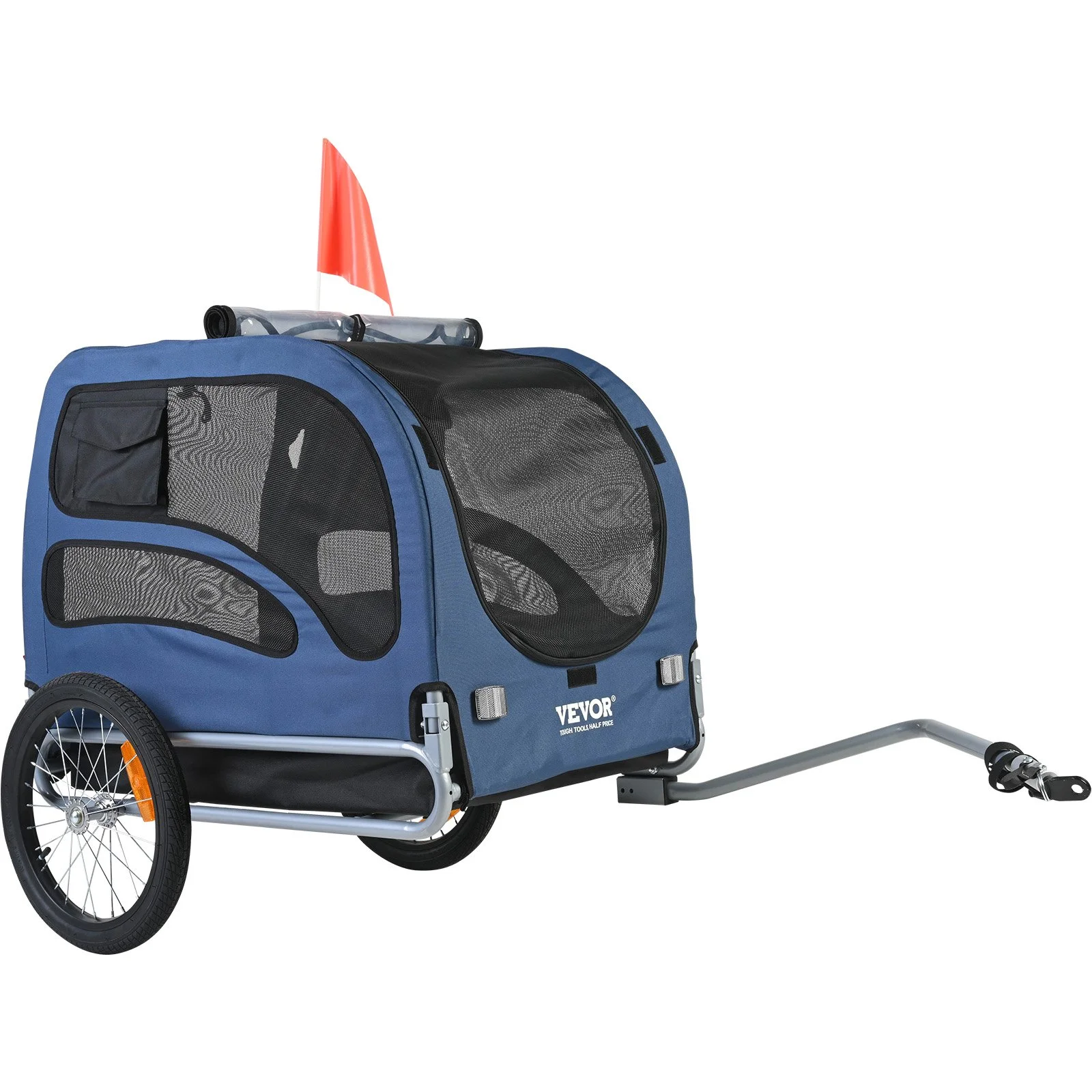 Dog Bike Trailer, Supports up to 100 lbs, Pet Cart Bicycle Carrier, Easy Folding Frame with Quick Release Wheels, Universal Bicycle Coupler, Reflectors, Flag, Collapsible to Store, Blue/Black
